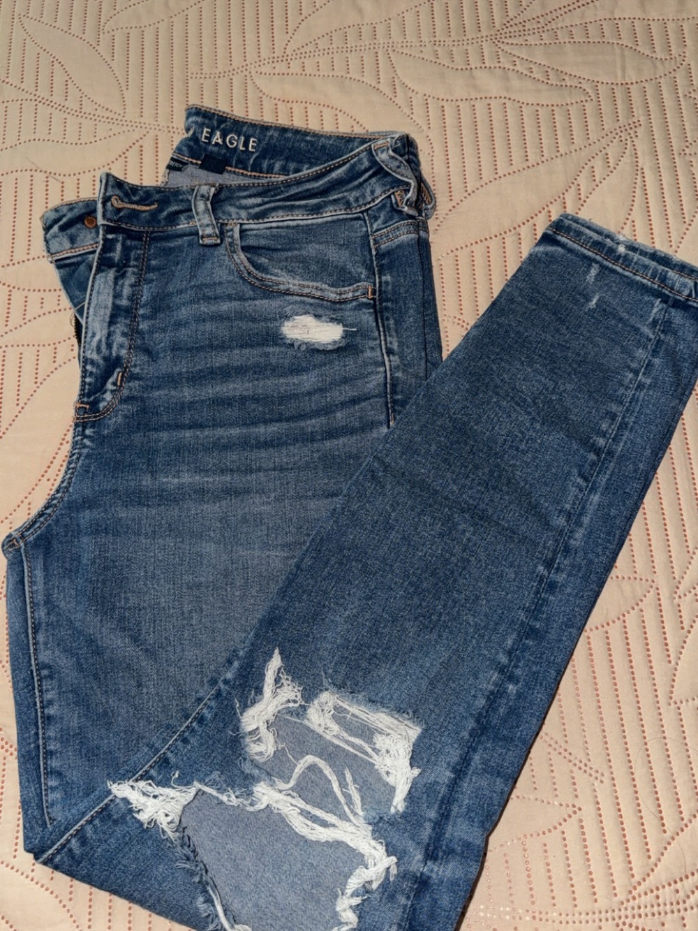 American Eagle Outfitters Dark Blue Distressed Skinny Jeans